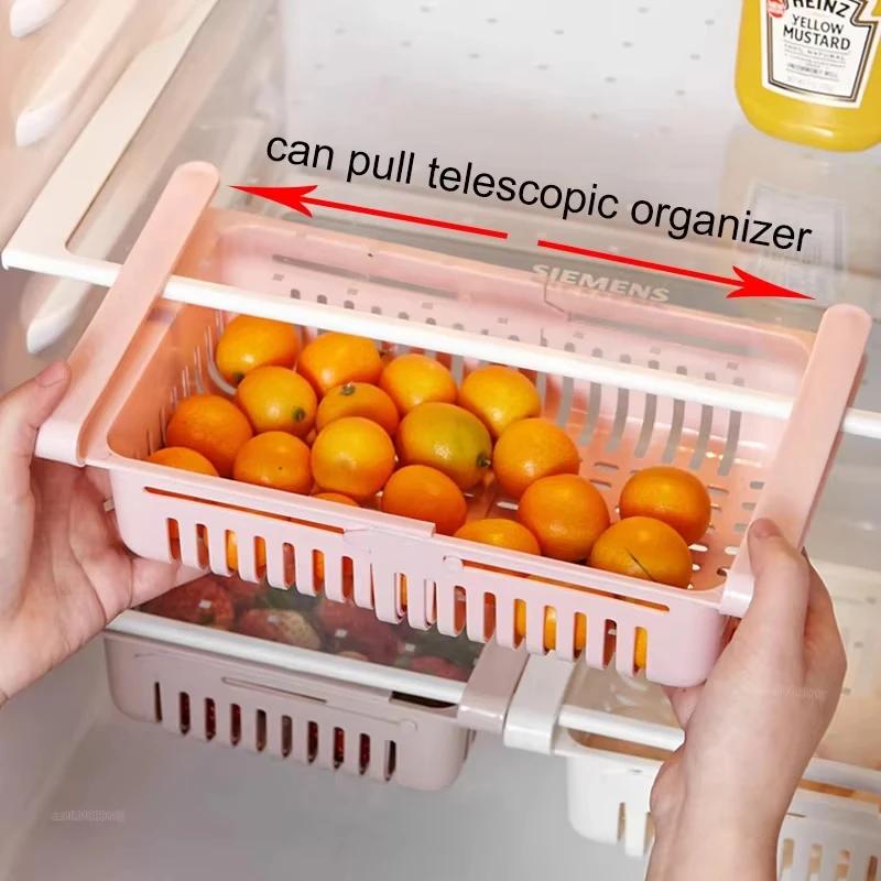 2pc Retractable Drawer Storage Basket Set - Space-Saving Organizer for Fridge & Kitchen - Convenient, Easy-to-Use, Durable - Home Organization Solution