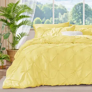 Light Yellow Queen Comforter - 3 Boho Pintuck Comforter Sets, Lightweight  Warm Comforter Queen with 2 Pillowcases for