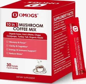 OMOGS Mushroom Coffee, 10 in 1 Extract Powder Blend Lion's Mane, Reishi, Cordyceps, Chaga, Turkey Tail, Instant Coffee-for Energy, Focus, Memory, Digestion & Immunity, 30 Serving