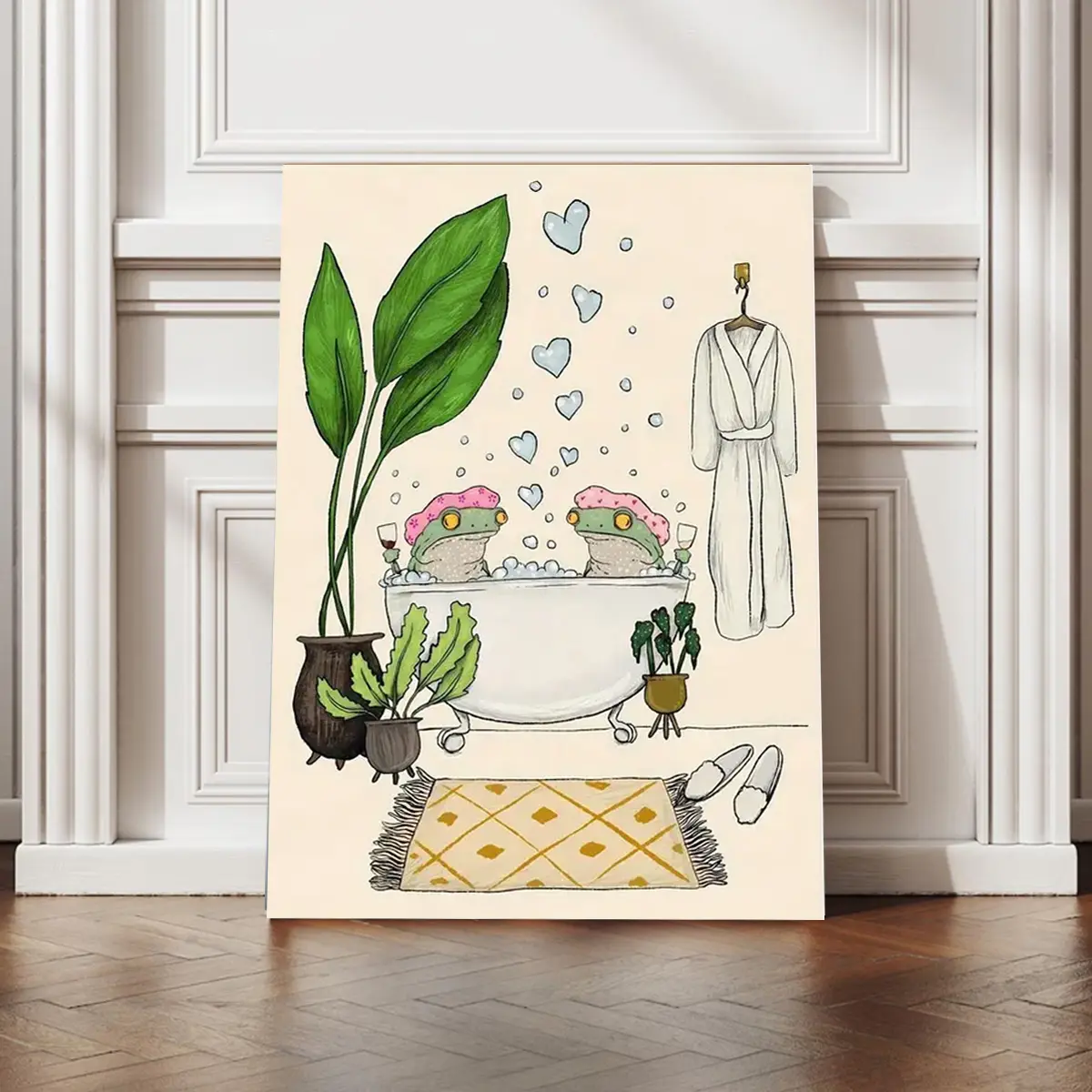 Funny Frogs in Bathtub Canvas Wall Art Poster, 1pc Whimsical Animal Print, Playful Home & Dorm Decor, Ideal Gift for Wedding, Birthday, Graduation & Special Occasions