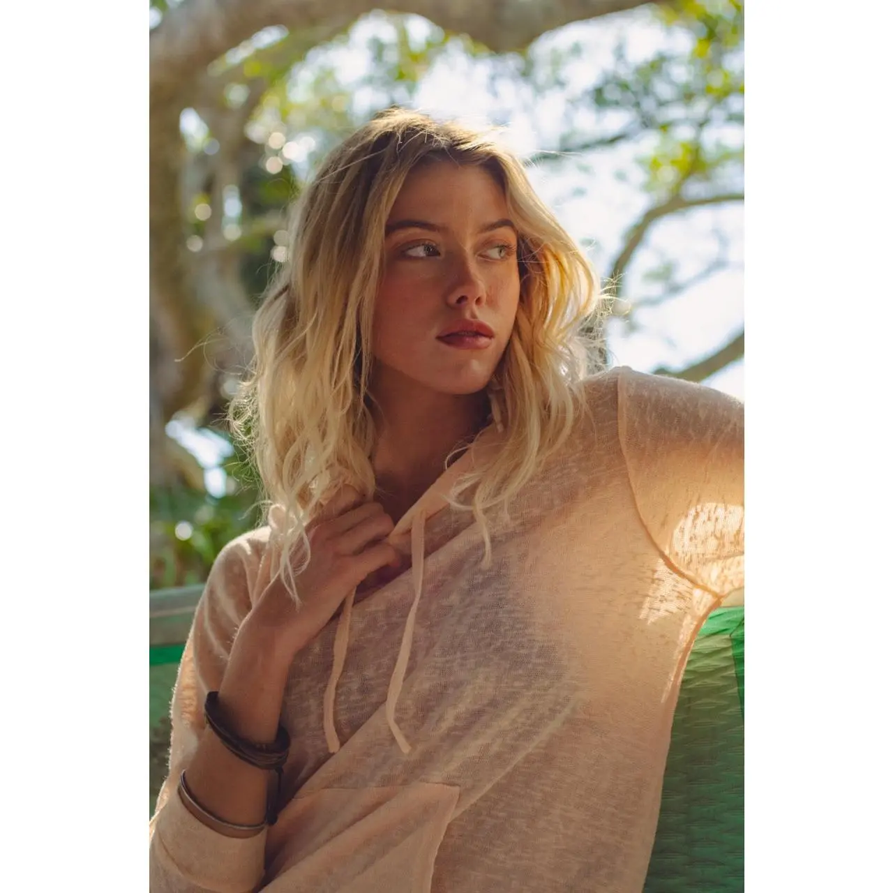 Women's Slub Hoodie Pullover in Peach