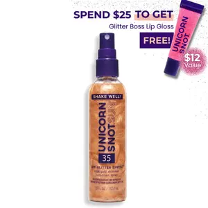 Unicorn Snot SPF 35 Glitter Spritz Shimmer Sunscreen Spray – Water-Resistant 80 min, Aloe & Jojoba, Vegan, 3.8 oz