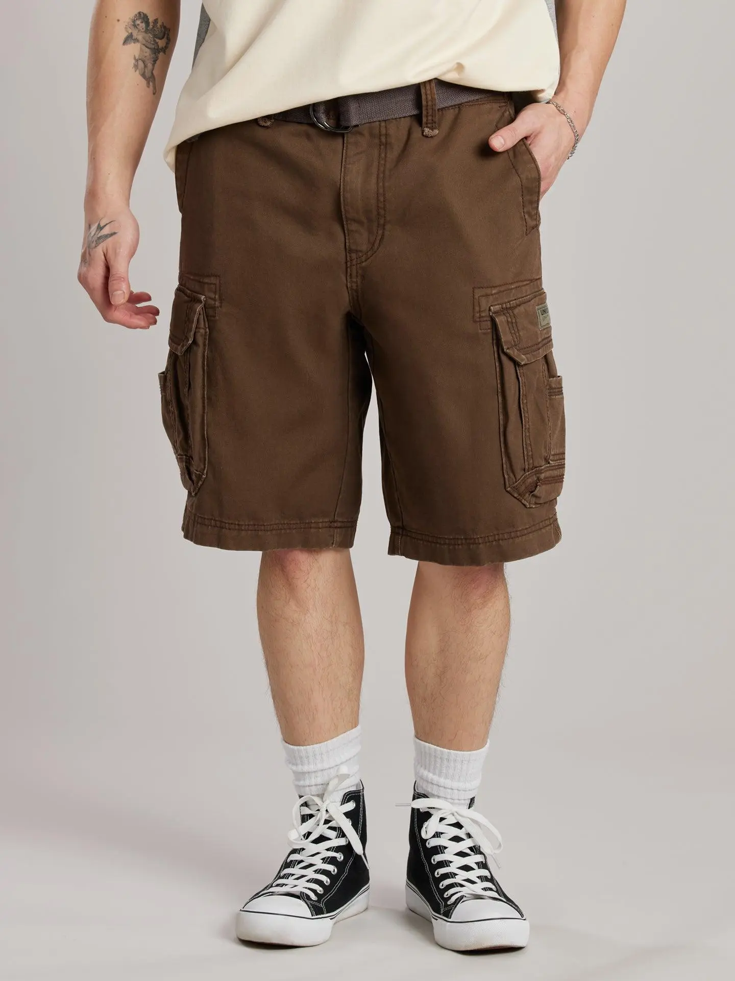 UNIONBAY Men's Survivor Shorts in Washed Twill - Regular Fit Utility Design with Multiple Pockets & Belt, Pairs with Tops, Regular & Big/Tall Sizes, Classic, Cotton, Menswear, Vintage, Button Fly, Heavyweight Twill, Front Rise, Included Belt, Casual, Mach