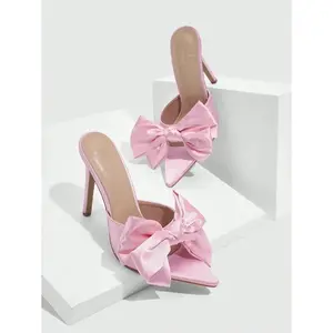 Pink Elegant Bowknot Stiletto Heels – Women's High Heel Sandals for Spring, Summer, Vacation, Prom, or Special Occasions Shoe Footwear