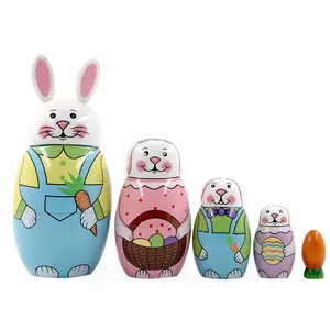 Russian Nesting Dolls, Stacked Wooden Handmade Russian Dolls, 5 Pieces 6 Inch High Animal Easter Egg Toy, Perfect Gift for Kids Birthday or Home Decor