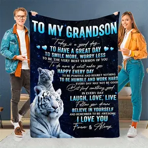 A Modern And Cozy Fleece Blanket Featuring A White Tiger Design, Perfect For My Beloved Grandson. It'S Stylish, Soft, And Warm, Making It A Versatile Gift Suitable For All Seasons. This Beautiful Printed Blanket Is Ideal For Use On Sofas, Beds idea summer