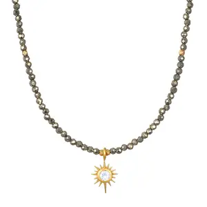 Satya Jewelry Pyrite and Moonston Star Beaded Necklace -One year warranty