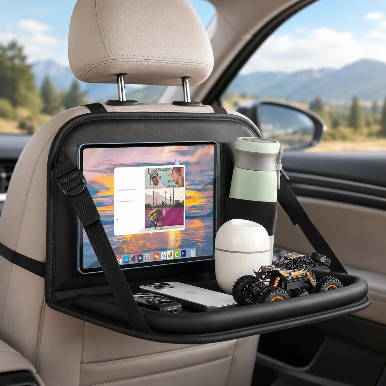 Car Seat Back Organizer with Foldable Table Tray - Oxford Fabric Portable Auto Accessory for Road Trips, Multifunctional Rear Storage Bag for Car Interior Stowing & Tidying, Auto Accessories