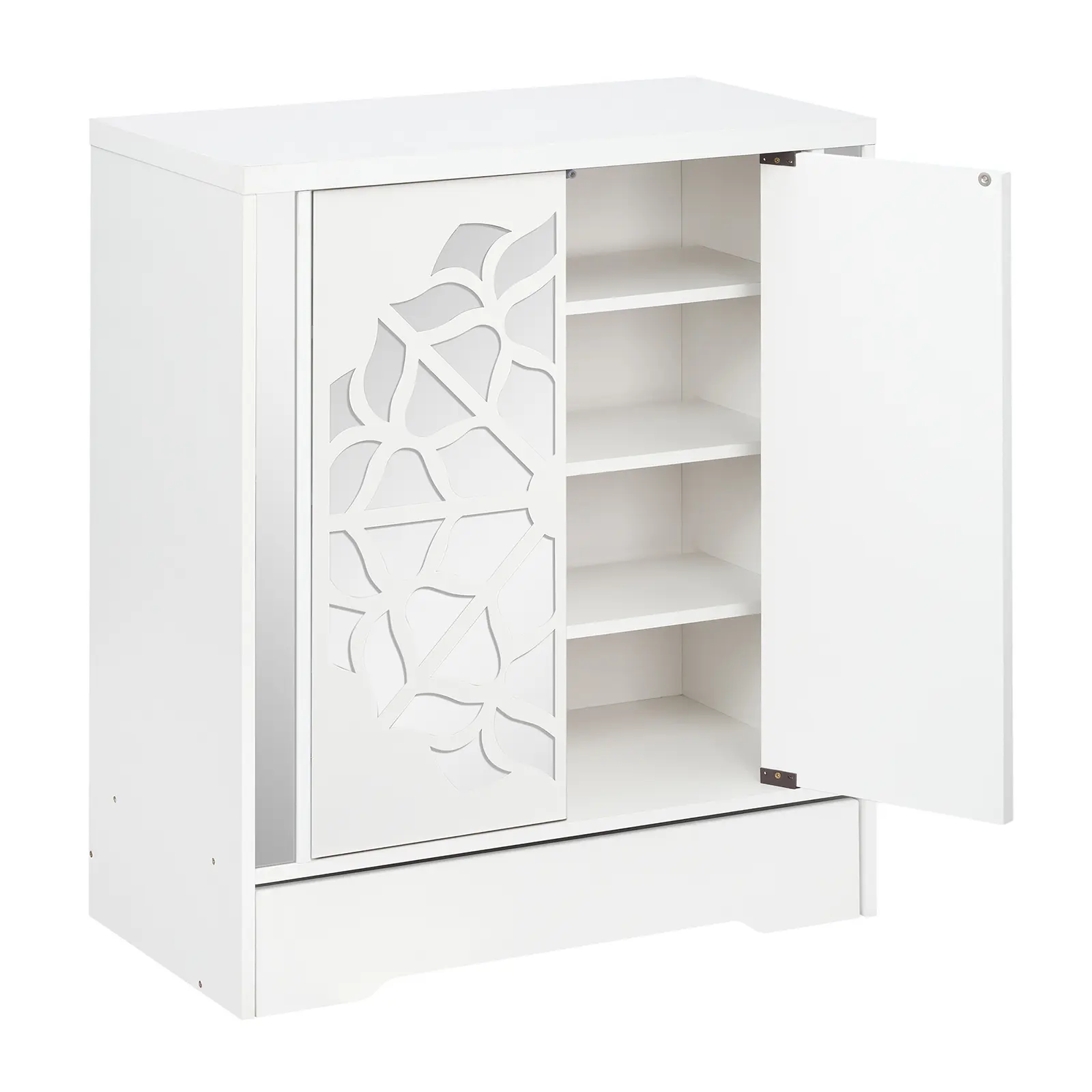 COSTWAY - Mirrored Shoe Cabinet 4-Tier Shoe Organizer with Large Drawer-White