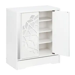 COSTWAY - Mirrored Shoe Cabinet 4-Tier Shoe Organizer with Large Drawer-White