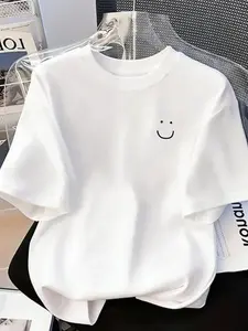 Women's Lady Casual Loose Fit Short Sleeve Floral Pattern Round Neck Polyester Fabric Breathable Comfort All-Seasons Tee Shirt Top Womenswear