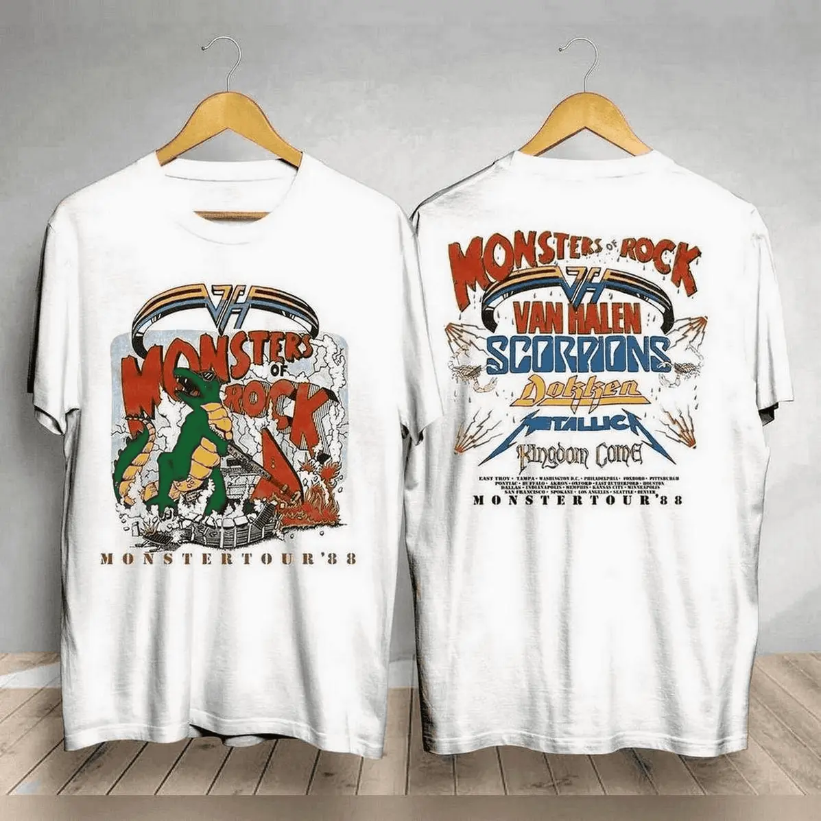 Women's Vintage 1988 Monsters of Rock Tour Print Short-Sleeve Round Neck Tee Top - Van Halen Fan Gift, Ultra-Soft Light Cotton Fabric, Casual Fit, S-4XL Sizes, Essential Wardrobe Piece