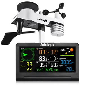 Sainlogic Weather Station Wireless Indoor Outdoor with Color Display, Weather Station with Rain Gauge and Wind Speed/Direction, Temperature, Humidity, Air Pressure, Forecast, Moon Phase, and Alarm