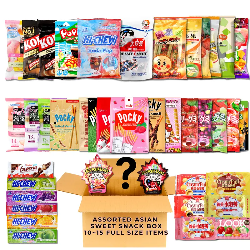Assorted Asian Candy Box 10-15 Full Sized Items Candies For Holiday Jelly Gummy Candies Chocolate Ultimate Bundle Gift Multipack