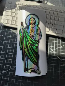 San Judas Tadeo #4 Rainbow Holographic Tiny Sparkle Color Vinyl Sticker - Colorful Decor Decorative Set Ornaments Religious Custom Decal Glitter