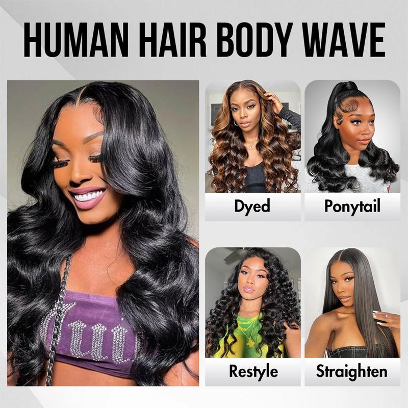 BELE HAIR 6x6 Lace Closure With Bundles For Quick Weave Hairstyle Body Wave Bundles With 5x5 Transaprent Lace Closure Brazilian Hair Bundles With Lace Closure Natural Black Color For Women  Unprocessed Weave Bundles Extension With Swiss Lace Closures