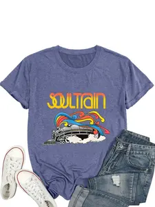 【Plus Size】Women's Plus Size Vintage Graphic Crewneck T-shirt - Retro Style Fitted Womenswear, Short-Sleeve Summer Daily Wear Top