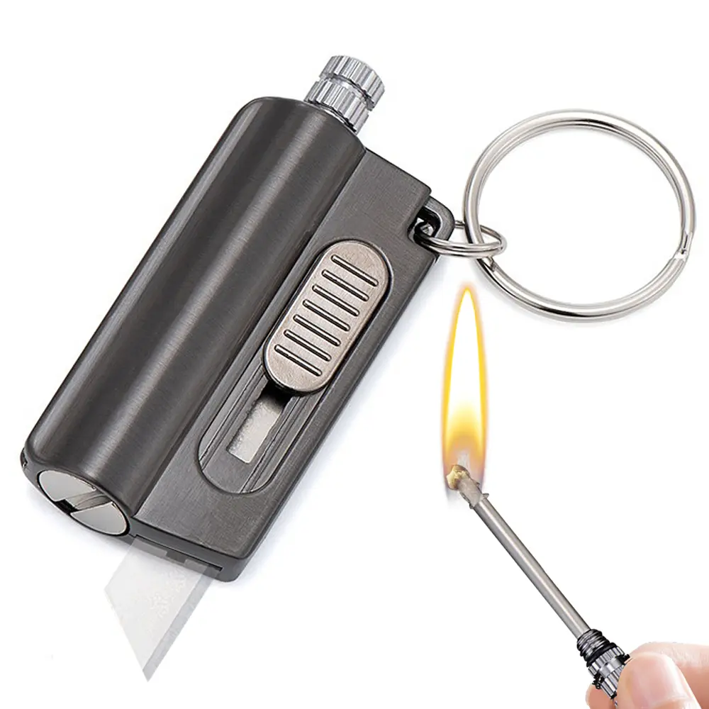 Yaesina Multifuntional Permanent Metal Matchstick Lighter with Knife, Metal Match Lighter with keychain, Portable & Waterproof Knife with Lighter lgniter Tool, Suitable for Outdoor Emergency Fire, Camping Fire lgnition Stick (without Kerosene)