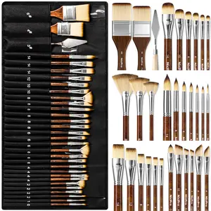 Nicpro 30pack Paint Brush Set, Professional Paintbrushes with Paint Spatula and Cloth Roll, Craft Paint Brushes for Acrylic Painting, Oil, Watercolor, Gouache, Art Supplies for Artists and Beginners