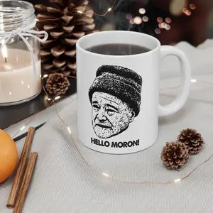 Funny Hello Moron Mug, Vintage Bill Murray Meme Coffee Cup, Humorous Black Ceramic Coffee Mug, Gift for Sarcastic Friends