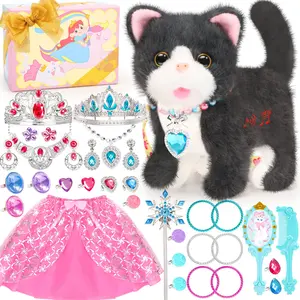 Plush Cat Toy Can Repeats What You Say,Stuffed Interactive Cat Talking Musical Toys with Princess Pretend Jewelry Toy, Dress Up Play Set Christmas Birthday Gift Party Favors for Toddlers