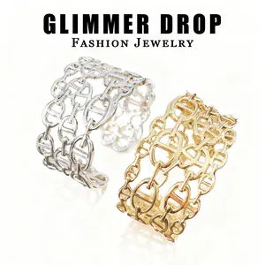 【Glimmer Drop】Minimalist Openwork Wide Cuff Bracelet - Niche High-End Temperament Hand Jewelry, Cool Style Statement Bangle
