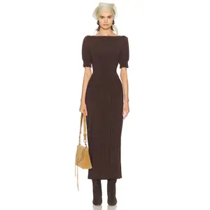 Helsa The Simone Tie Back Jersey Dress in Coffee Bean