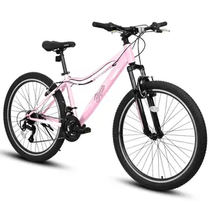 Mountain Bike 24/26 Inch, High-Density Carbon Steel Frame, 21 Speed, Front Suspension, Dual V-Brakes, 80% Pre-Assembled for Men Women Teens Adult