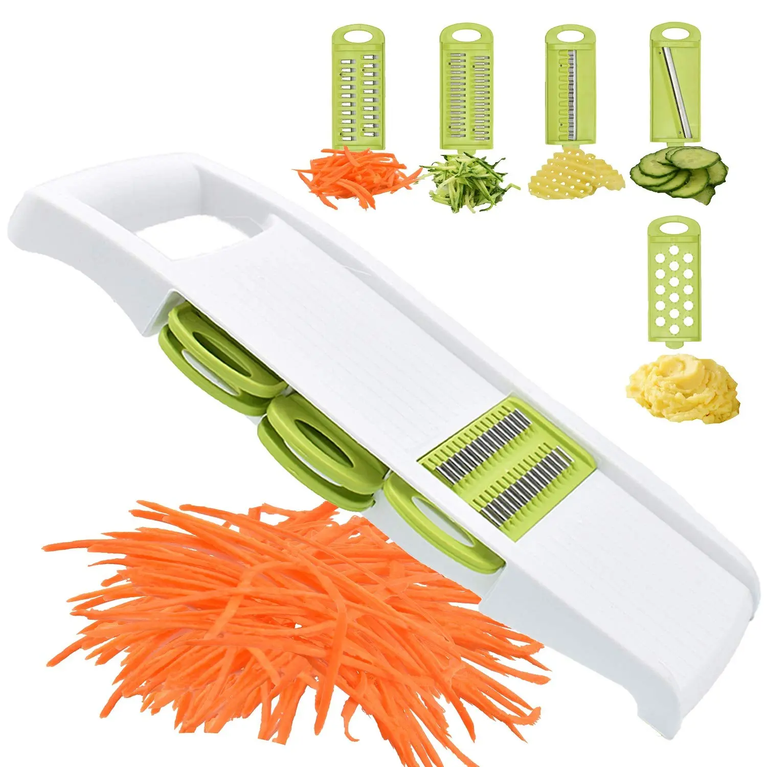 5 In 1 Mandoline Slicer Vegetable Mandolin Multi Potato Veggie Julienne Shredder Green