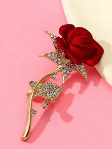 Rose Flower Floral Motif Brooch Pin, Elegant Rhinestone Design, All-Season Accessory, in Stock, Perfect for Fashion Enthusiasts