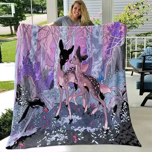 Dreamy Forest Fawn Pattern Flannel Digital Print Blanket, Soft and Comfortable Thickened, Sofa Bed Travel Throw Blanket, Decorative Tapestry Gift Idea
