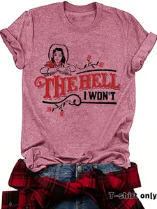 Women's Letter Print Round Neck Tee, Vintage Trendy Casual Fitted Short Sleeve T-shirt for Daily Wear, Ladies Summer Top, Tshirt, Womenswear