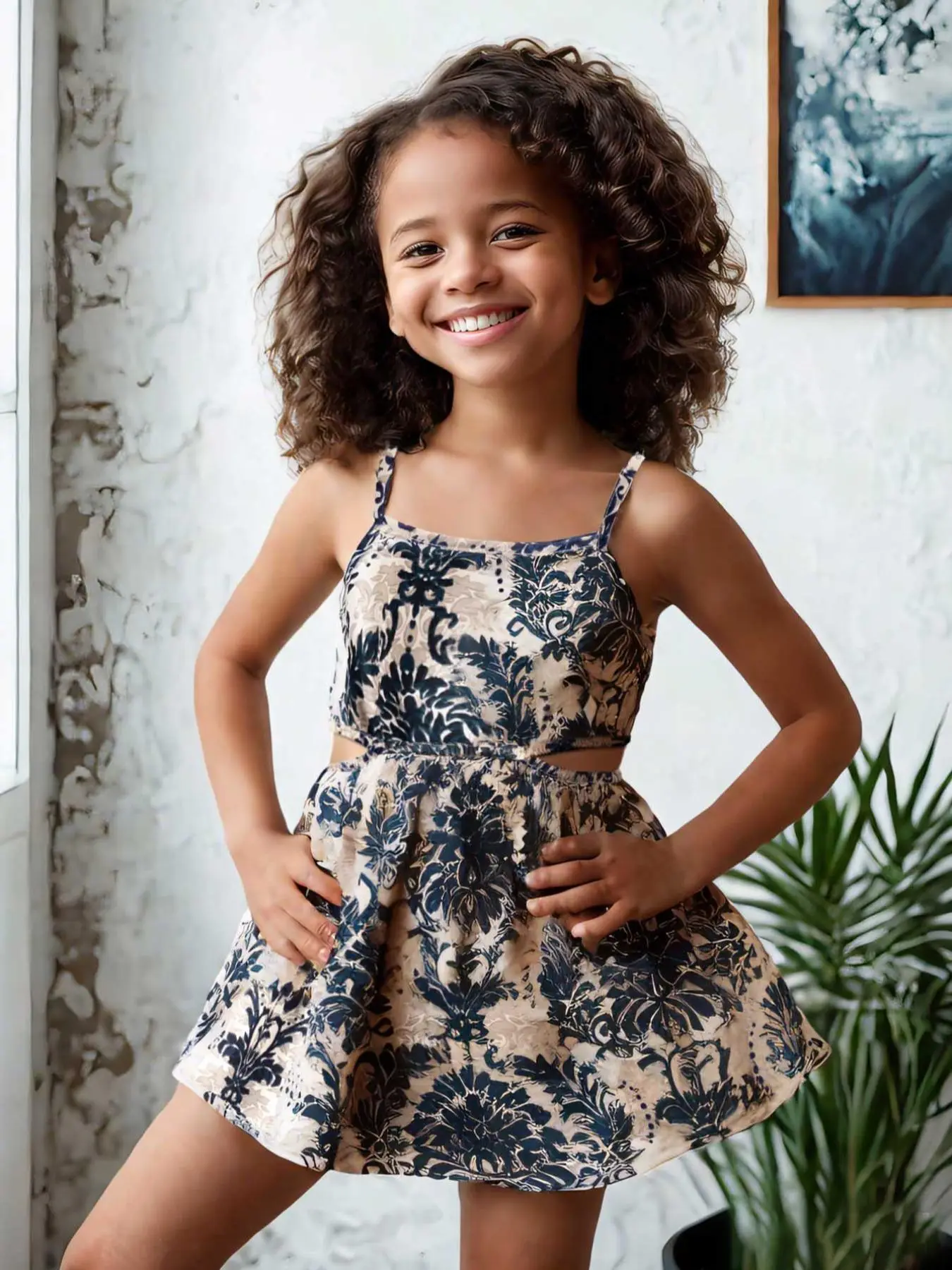 Girl's Floral Print Crop Tank Top Cami Dress, Boho Sleeveless Spaghetti Strap Dress for Beach Holiday Vacation, Kids Clothes for Summer