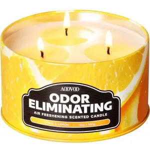 Citrus Lemon Odor Eliminating Candle - 3 Wick 12oz Long Lasting Highly Fragranced Candle, Eliminates 95% of Smoke, Food, Pet and Other Smells Quickly, Large Air Freshing Soy Candles