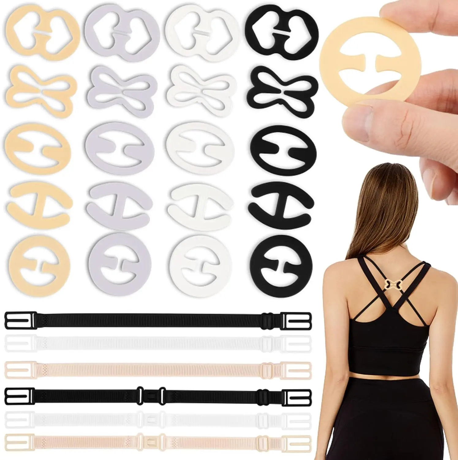 26 PCS Bra Strap Clips, Bra Strap Holders for Slipping | Bra Clips to Make Racerback, Adjustable Conceal Bra Clip for Full Cup Size, Cleavage Control, Ballet Dance