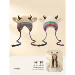 1,000+ Saved by Shoppers-Reindeer Antler Winter Hat (Multi-Use, One Hat Multiple Styles), Knitted Earflap Windproof Warm Beanie Suitable for Family, Adult Size without Head Circumference Limits, Great for Daily Winter Wear & Valentine’s Day