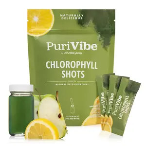 PuriVibe Chlorophyll & Lemon Green Juice Shots - Double Strength Powder for Detox & Gut Health - Perfect for Travel & On-the-Go - Naturally Delicious
