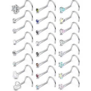 44 count 18G 20G Nose Rings Studs Nose Rings for Women Nose Piercings  Surgical Stainless Steel Straight Nose Studs Moon  Heart Butterfly  for Men