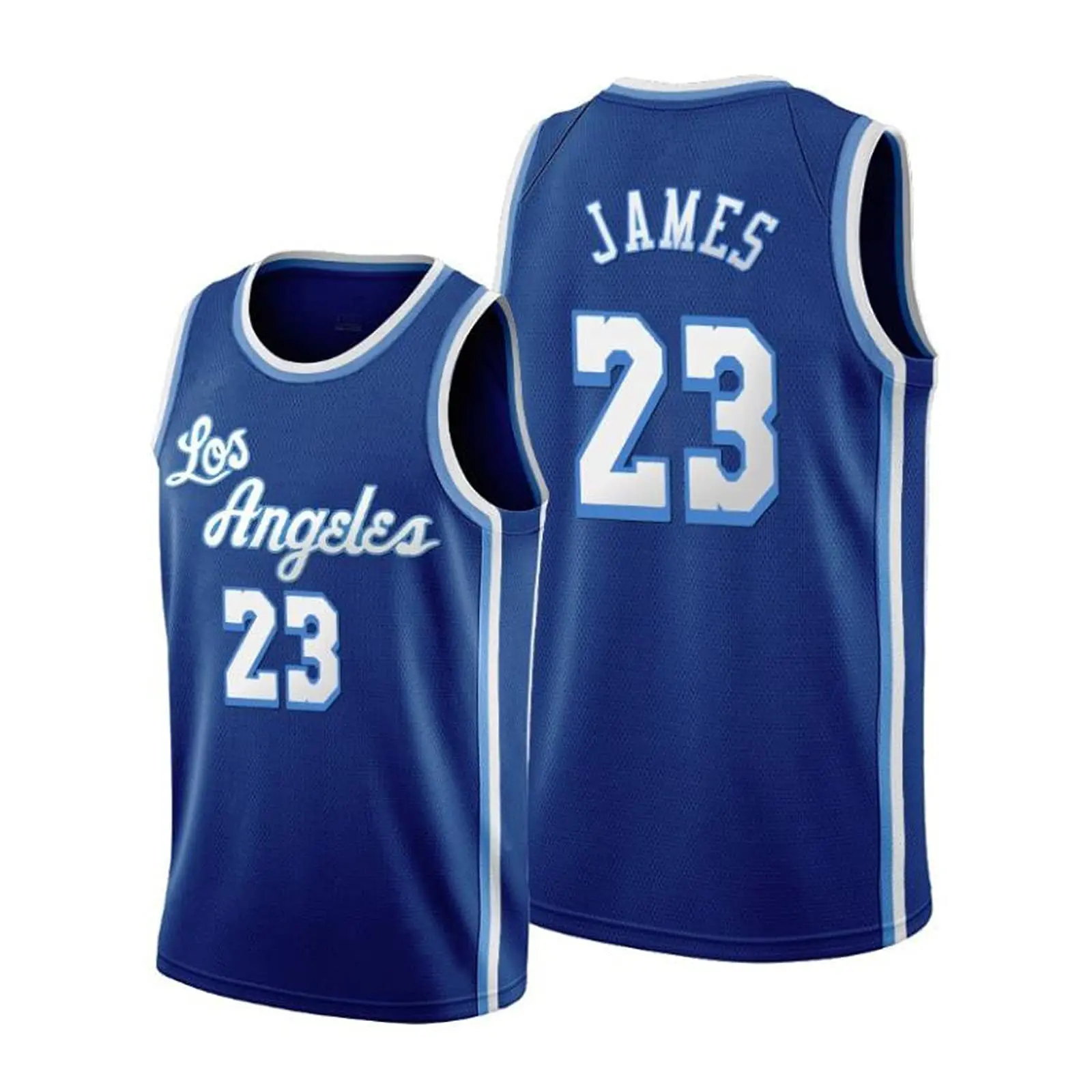 Men's Blue Basketball Jersey #23 James Breathable Mesh Sports Tank Top, Vintage Retro Throwback Sportswear for Fans