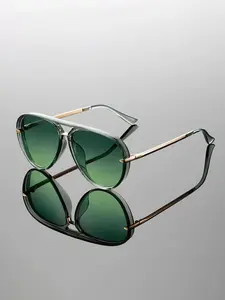 Vintage Style Large Frame Gradient Pilot Sunglasses, Trendy Casual Uv400 Protection, Fashionable All Season Eyewear