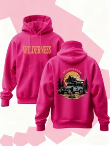 Men's Fashion Casual Hoodie, Vintage Camping Print, Geometric Pattern, Micro-Elastic Fabric, All Seasons Wear, Fitted Style