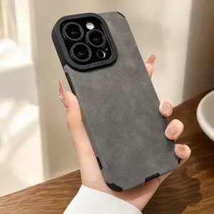 Luxurious Soft-Touch Matte Faux Leather Phone Case Bundle for iPhone 17 16 15 14 Plus 13 12 11 Pro Max with Lens Protection Bumper Silicone Cases Shock-Absorbing Design Protective Casing for Men Girls