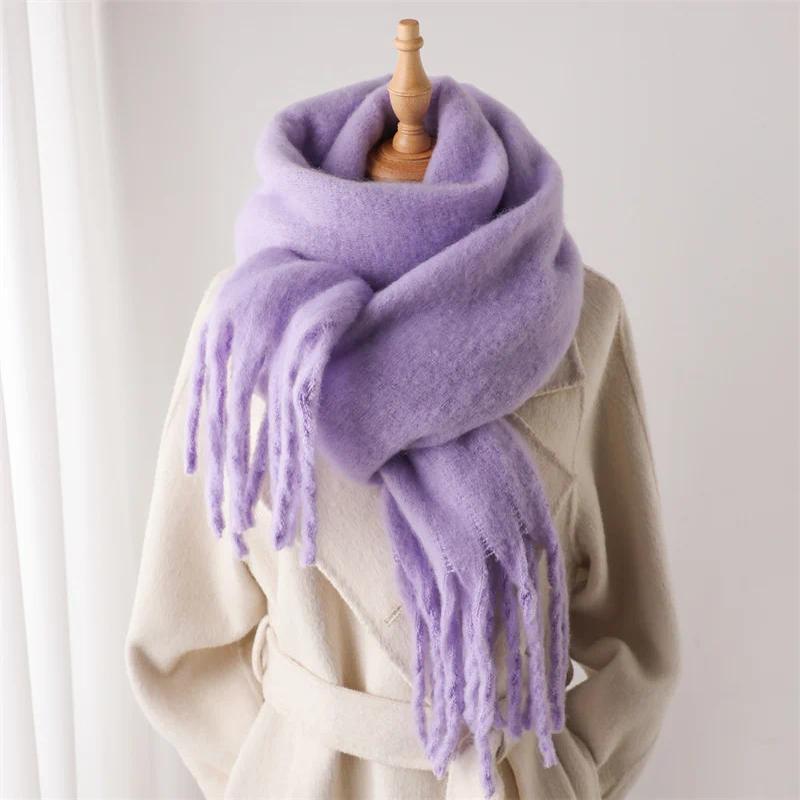 Winter Scarf for Women Containing Cashmere Warm Solid Pashmina Blanket Wraps Female Thick Soft Bufanda Big Tassel Shawl Long Poncho Echarpe