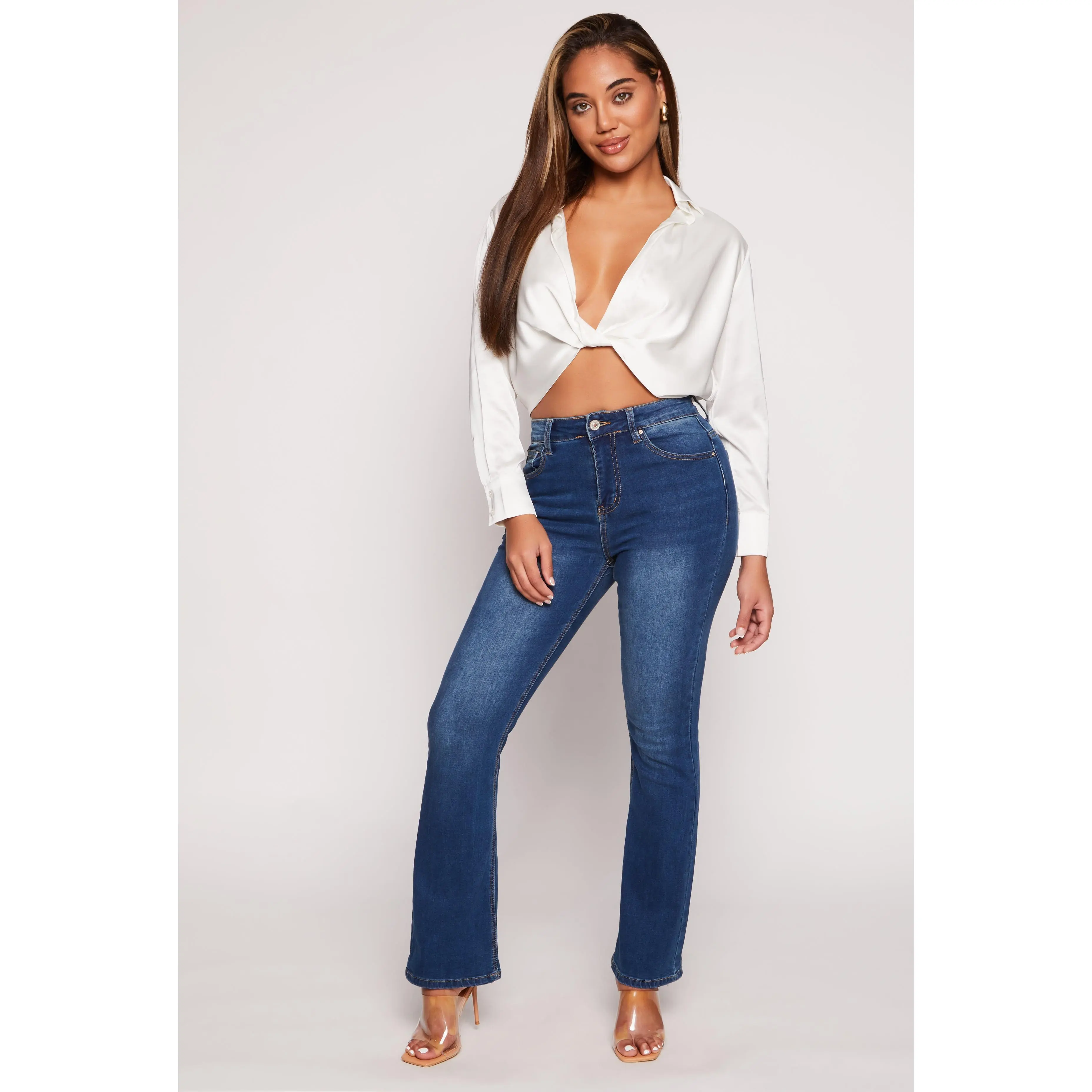 WAX Acid Wash High Waisted Boot Cut Jeans