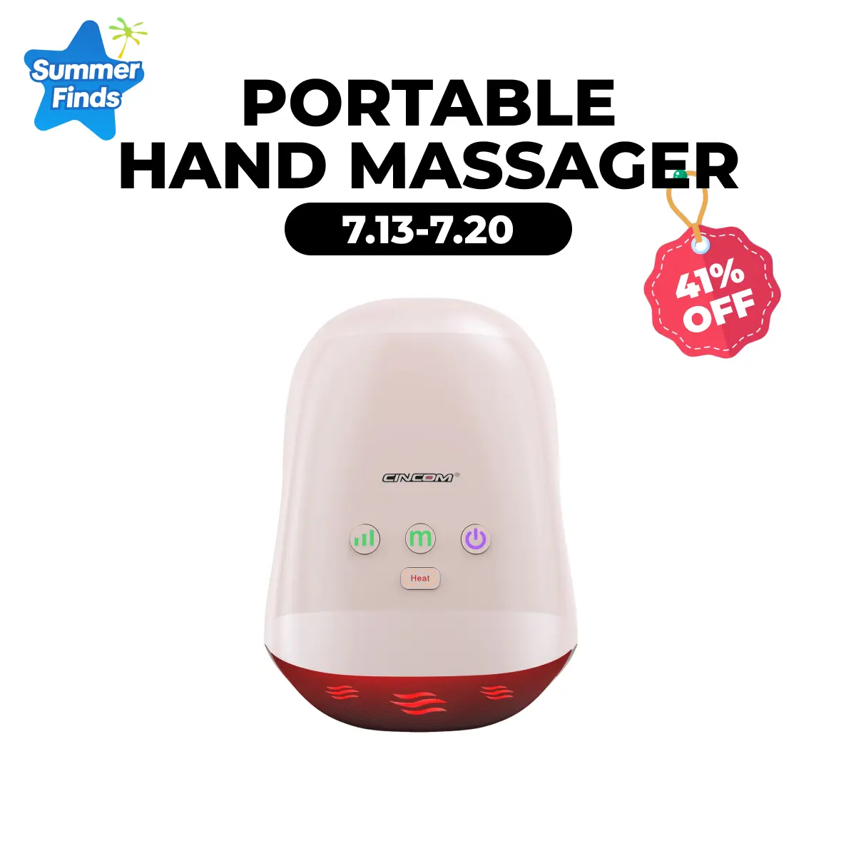 CINCOM Pink Portable Hand Massager - USB Rechargeable Massager, Cordless Palm-Graspable Hand-Based Massage Device, Comfort Heat, Gentle Massage, Adjustable Settings, Auto-Off, for Daily Relaxation, Ideal Gift, Usb Rechargeable Massagers, Abs