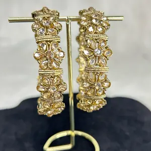 Beautiful Gold Flower Pair Of Bangles with Elegant Design and Sparkling Details