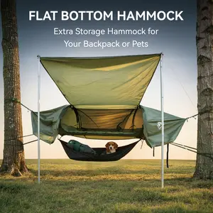 Night Cat Lay-Flat Hammock Tent - Portable Foldable Off-the-Ground Camping Hammock, Nylon Mosquito Net, Ventilation, Weatherproof Rainfly, Bottom Storage, 87"x28"x19", 330 lbs Capacity, for Backyard & Camping Use, Portable Foldable Hammocks