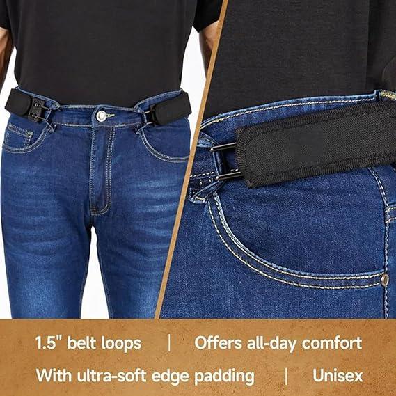 2PCS No Buckle Belt Belt Hook, Tactical Metal Hook Elastic Belt, Unisex Adjustable Magic Tape No Buckle Edc Band, Suitable for Work and Daily Wear