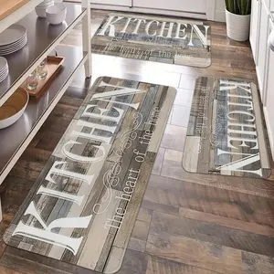 2/3pcs kitchen anti slip carpet floor mat set, retro floor printed kitchen anti fatigue floor mat, soft and comfortable flannel kitchen floor mat, suitable for kitchen, laundry room, bathroom, living room, room decoration floor mat