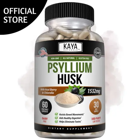 Kaya Naturals Psyllium Husk – Natural Fiber Supplement for Digestive Health – 60 Capsules